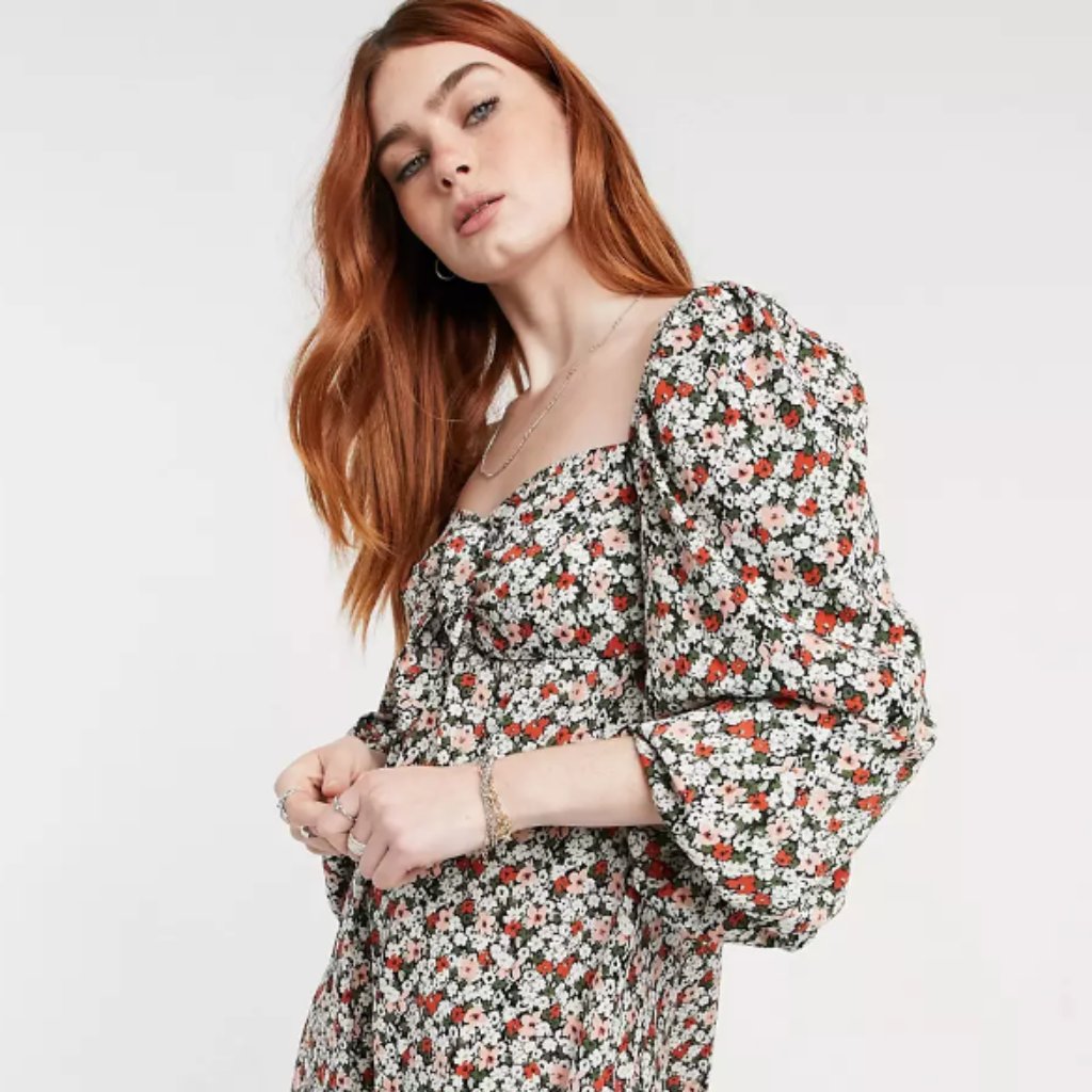 Asos Ditsy Floral Sweetheart Mini Dress Us6